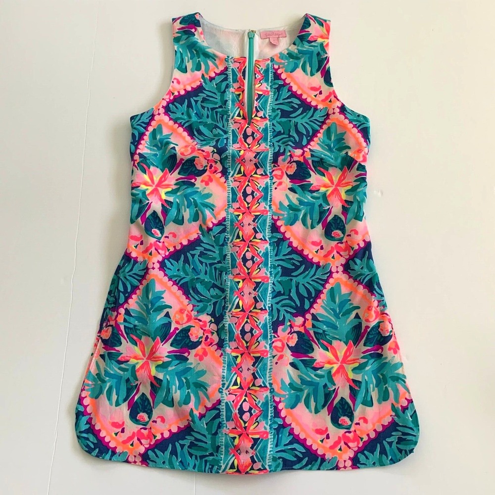 Lilly Pulitzer Tanya Romper Seaside Aqua Coconut‎ Cove sz 2 0 XS Rayon Tropical